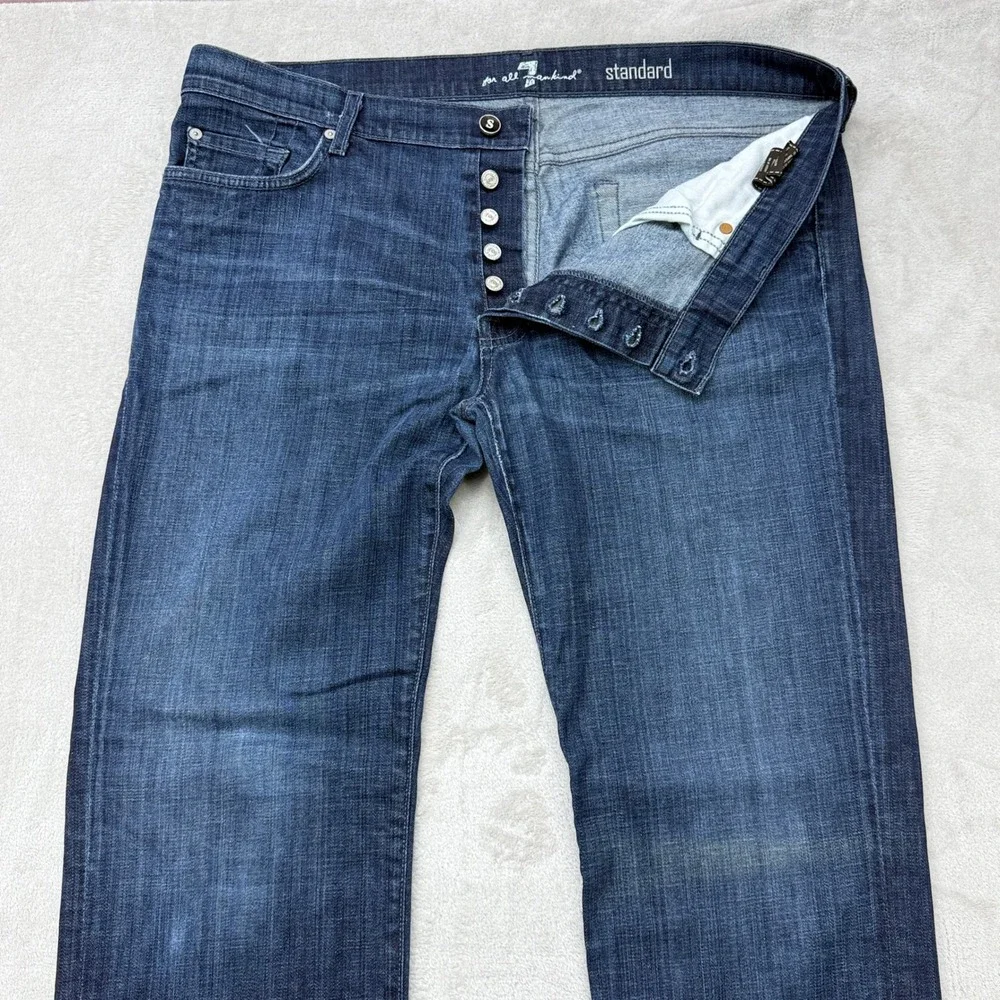 7 For All Mankind Standard Fit Jeans Mens 38 Blue Straight Leg Button Fly Preppy - Picture 2 of 12